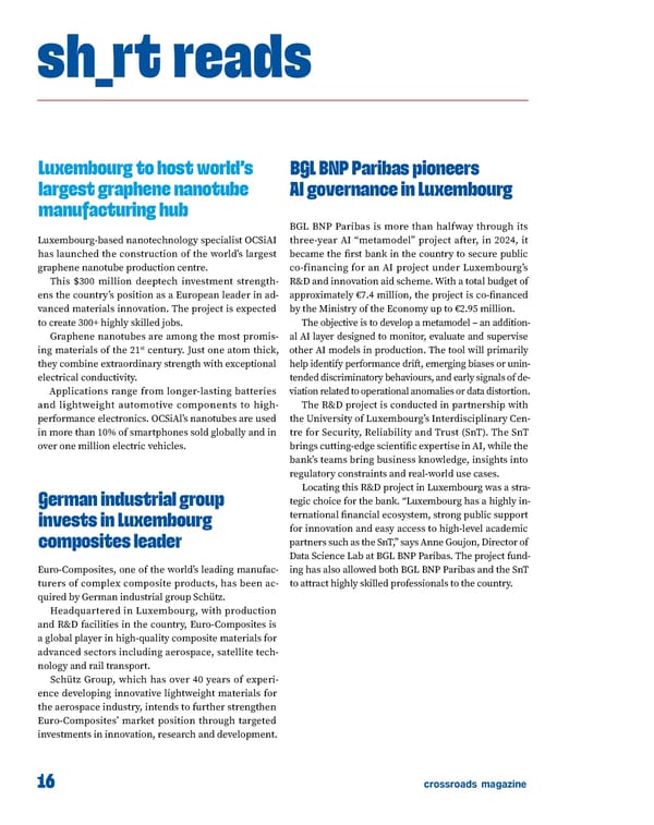 CROSSROADS: Innovation, Research & Investment in Luxembourg - Page 16