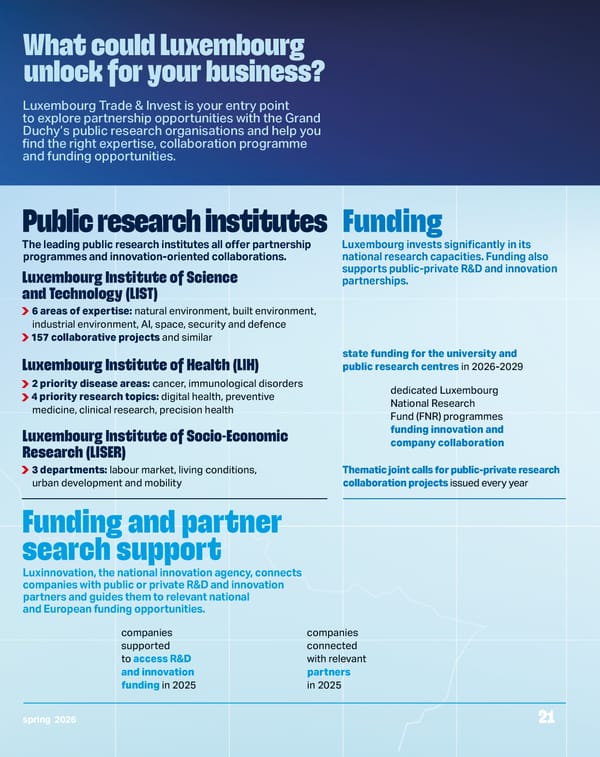 CROSSROADS: Innovation, Research & Investment in Luxembourg - Page 21